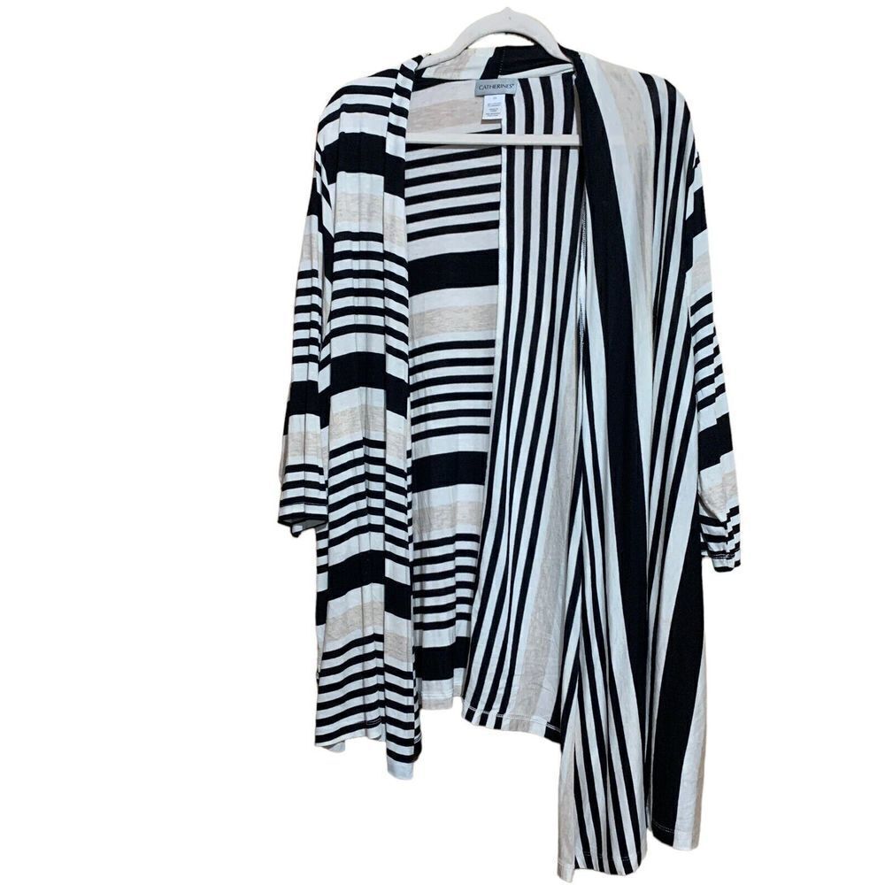 Catherines Womens Plus Size 2X Multicolor Stripe Drape Open Front Cardigan
